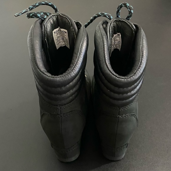 Sorel Conquest Wedge Heel Boots Lace Up Waterproof Leather Combat Hiking Black - Picture 7 of 13